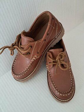 Zippy Boys Chunky Sole Boat Shoes Brown Leather Size 11 Casual Loafers